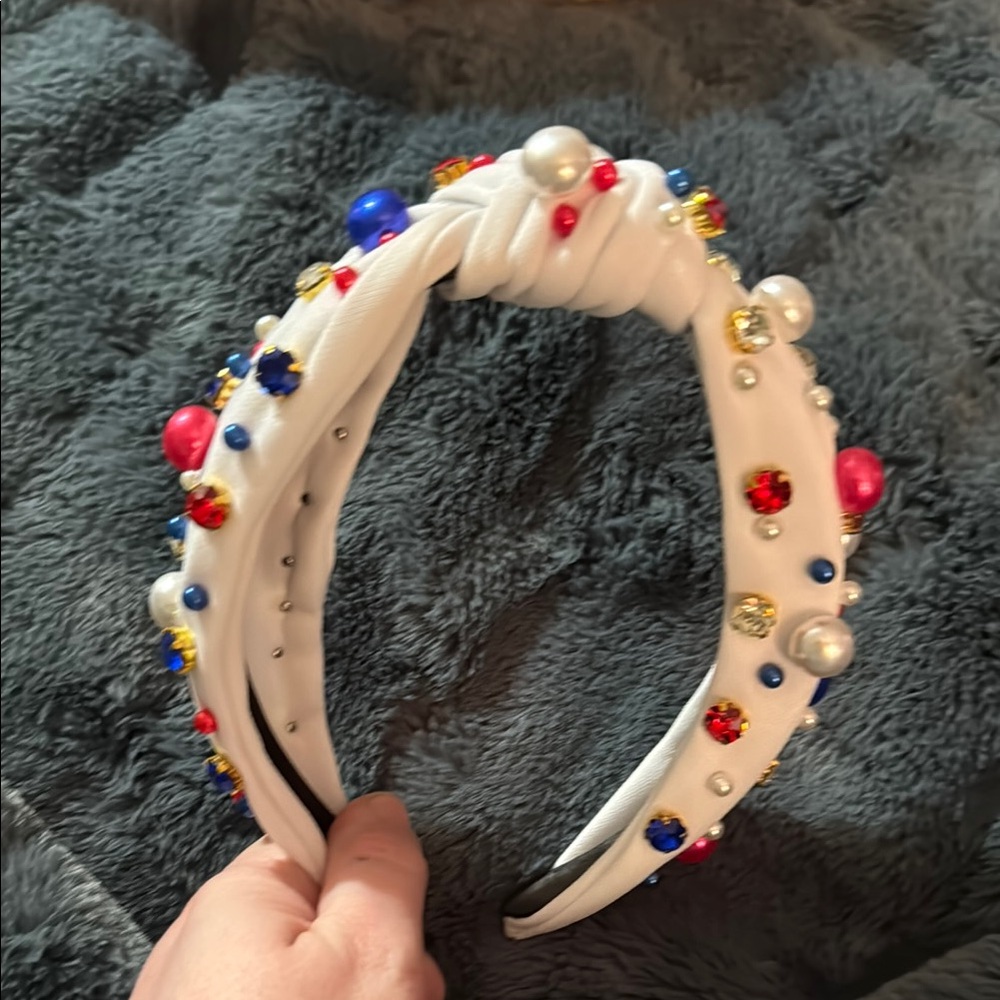 White Headband with Multicolor Gems